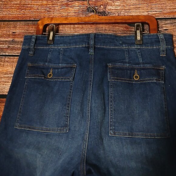 Orvis Jeans Size 14 Natural Rise Crop Capri Dark Blue Denim Stretch Flap Pocket - Picture 5 of 10